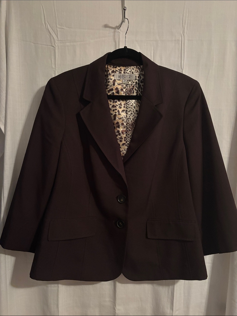 Kasper Women’s Brown Tailored Blazer with Leopard Lining